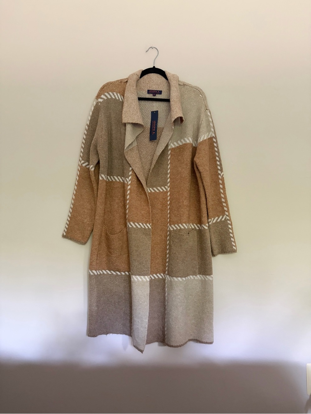 NWT Joseph A. Stitched Colorblock Camel Patchwork Longline Cardigan - Medium